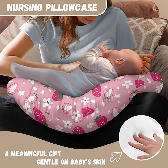 Strawberry Nursing Pillow Cover Breast Feeding Pillow Covers 1 Pack for Breastfeeding Pillow Soft Fabric Fits Snug On Infant Feeding Cushion Cover Pillow Not Included