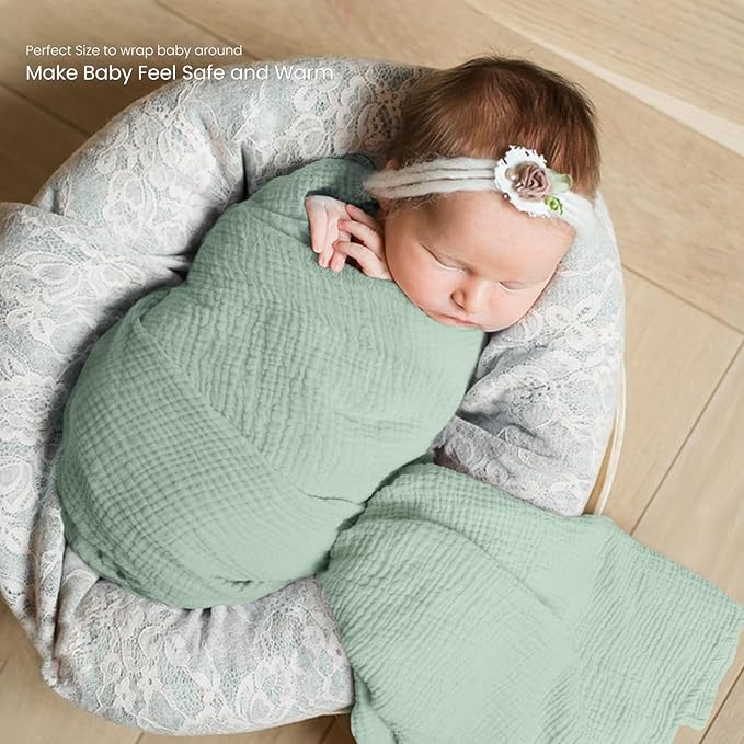 lulumoon Muslin Swaddle Blanket Baby - Cotton Swaddling Blanket Soft Baby Receiving Blankets Neutral 3Pack(Grey+Green)