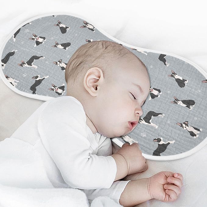 Muslin Burp Cloths for Baby Boys and Girls - 2-Pack Ultra Absorbent Boston Terrier Dog Muslin Washcloths, Newborn Towel, Milk Spit Up Rags, Burp Cloth Bibs for Unisex, 22 x 11 Inch