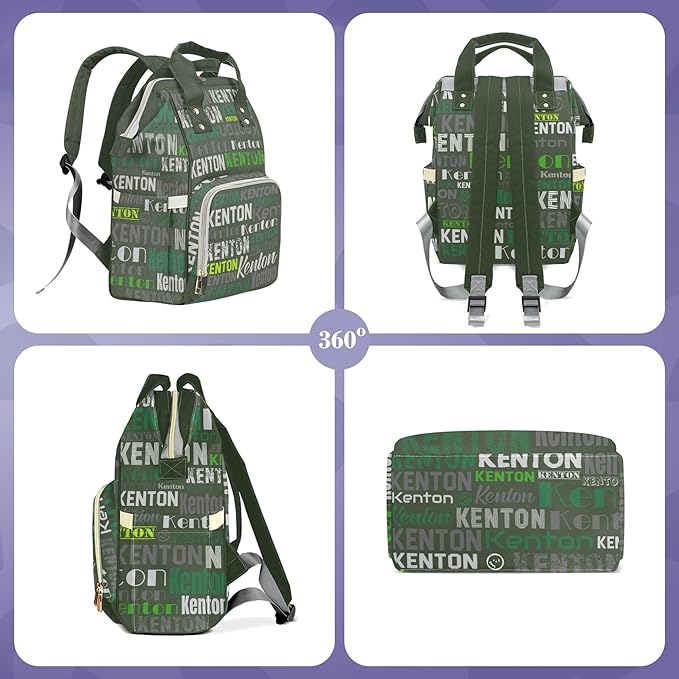 Custom Name Boy Baby Bags, Nylon Personalized Diaper Bag Backpack for Baby Boy Mom, Green, Large Capacity, Waterproof, Multifunctional, Adjustable Shoulder Straps