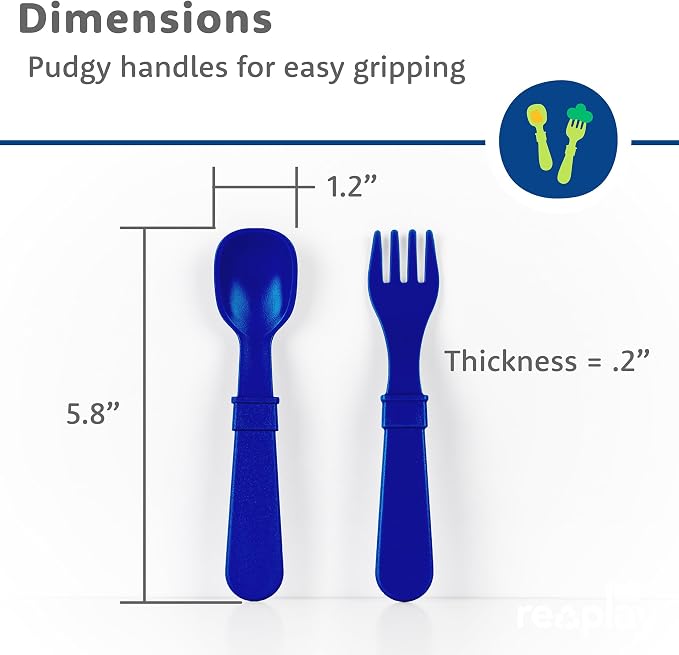 Re-Play Toddler Dinnerware Set - 3 Divided Plates with 3 Fork and Spoon Sets - BPA-Free Kids Tableware - Dishwasher Safe - Made in USA from Recycled Materials, True Blue