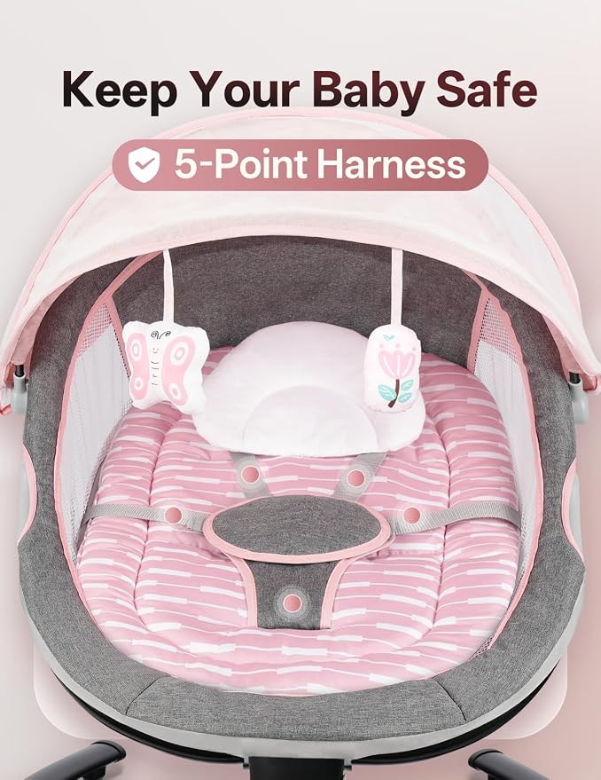 Baby Swing for Infants, 0-9 Months Baby Swing Support Music Playback, 5 Sway Speed, Electric Swing for Baby with Remote Control, Indoor & Outdoor Use (Pink)