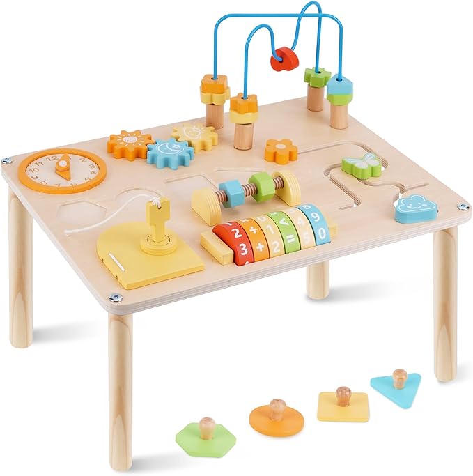 ATOYUS Activity Table for 1 2 Year Old, Wooden Montessori Toys Activity Center for Toddlers 1-3 Boys Girls, 8 in 1 Kids Sensory Game Play Table, 1st 2nd Christmas Birthday Gifts for 12 Months+ Baby