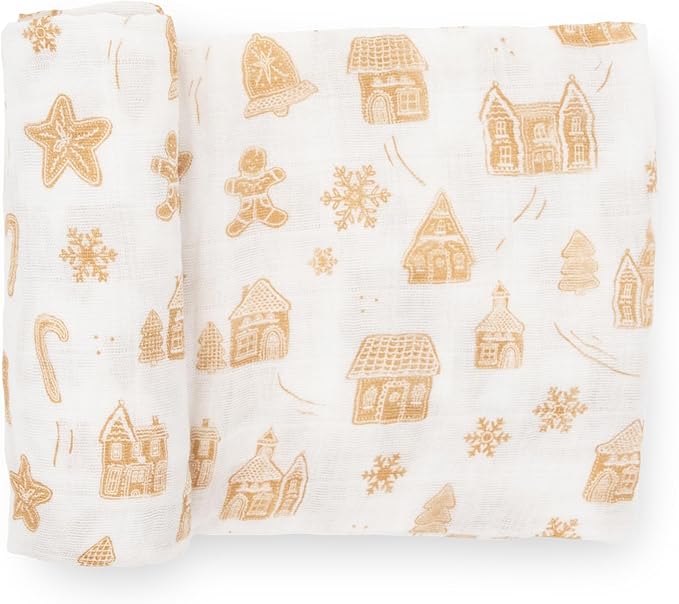 Little Unicorn Premium Cotton Swaddle Baby Blanket | Breathable Fabric | for swaddling, Play, Nursing & More (Gingerbread Village)