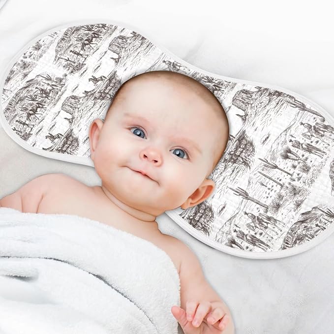 Cowboys Baby Muslin Burp Cloths Set of 2 Southwest Cowboy Muslin Washcloths Western Desert Milk Spit Up Rags Soft Newborn Towel Burp Cloth Bib for Unisex Boys and Girls, 22 x 11 Inch