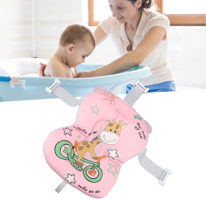 Garosa Baby Bath Pad, Newborn Bathtub Mat Infant Bath Support for 0-12 Months Nonslip Floating Bath Seat with Soft Tub Pillow for Safe Baby Bathing