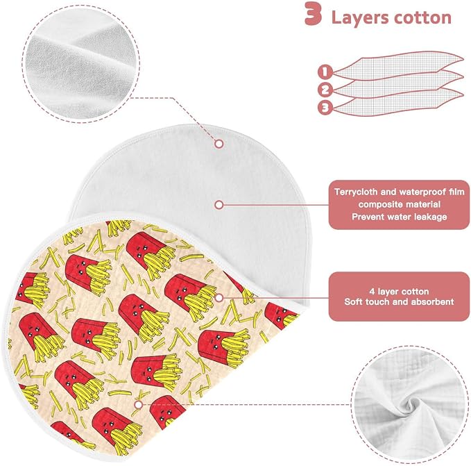 vvfelixl Colorful French Fries Burp Cloths for Baby Boy Girls Baby Washcloths Burp Rags 1 Pack