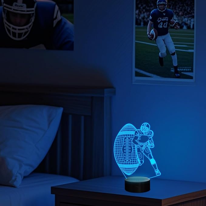 Attivolife Football Player 3D Nightlight, Rugby Illusion LED Lamp with Remote & Touch Control, 16 Colors Changing Dimmable, Great Bedside Decor Birthday Gift for Outsports Lover Children Kids Boys