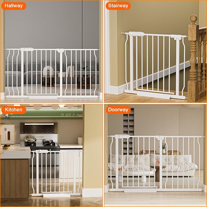 HOOEN Extra Wide Baby Gate for Doorways Stairs 86-105 Inch Wide Pressure Mounted Dog Gates for the House Walk Through Gates Indoor Safety Child Gates for Kids or Pets (86.3"-105")