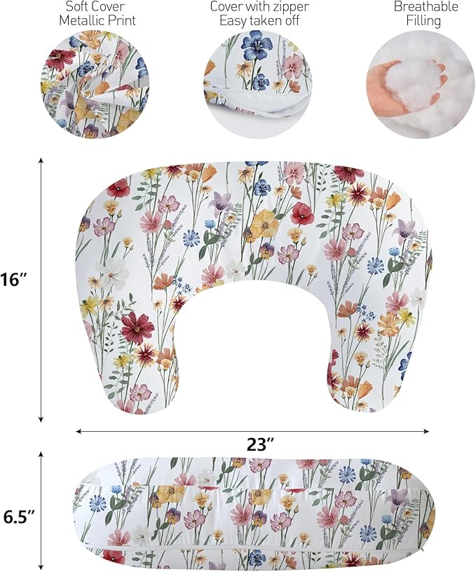 Little Grape Land Nursing Pillow,Upgraded Breast Feeding Pillow for Mom,Breastfeeding & Bottle Feeding for 0??6 Months, Soft Machine Washable Cover with Firm Filling,Spring Flower