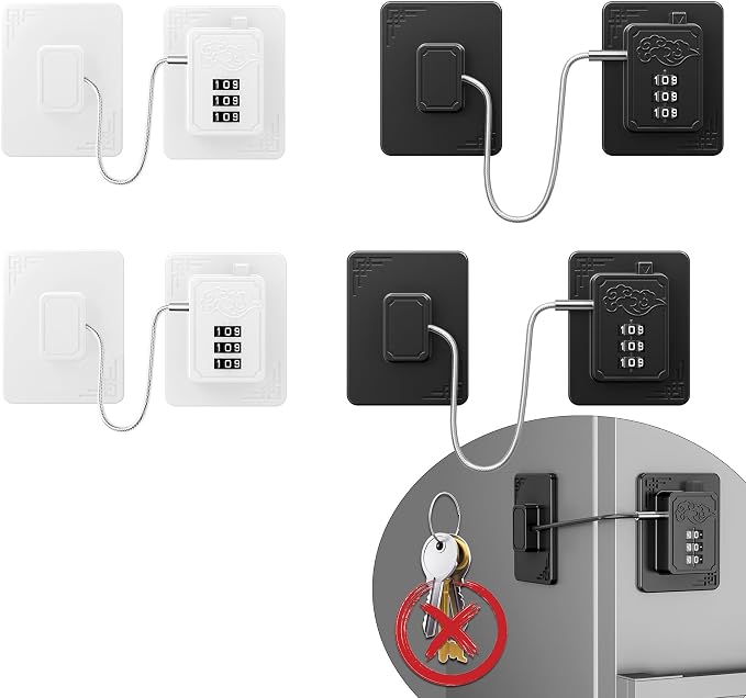 4 Pack Refrigerator Lock Set, Child Proof Cabinet Locks for Refrigerators, Drawers, Closets, Windows (Black+White)