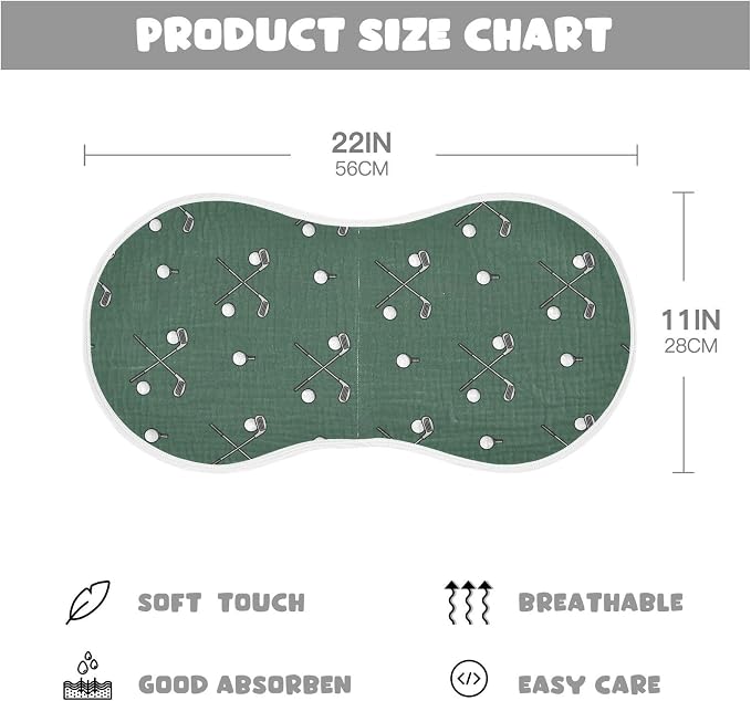 2 Pack Muslin Burp Cloths Golf Green Print Cotton Baby Burp Cloths Ultra Absorbent Burping Cloth Soft Spit Up Rags for Newborn Must Haves, Large 22" x 11"