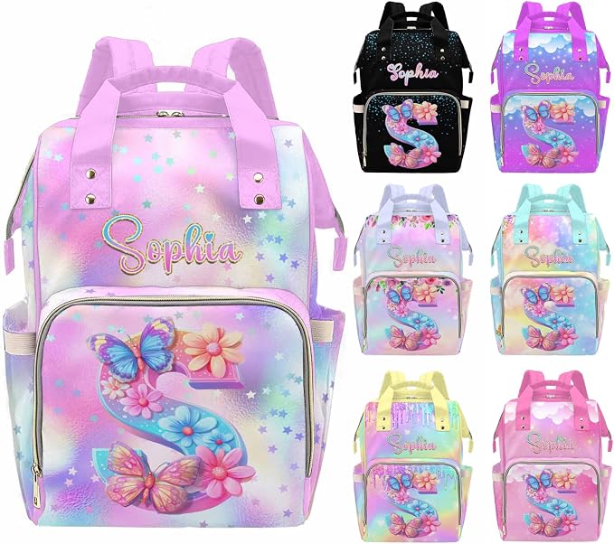 MyPupSocks Custom Butterfly Floral Diaper Bag Backpack for Mom, Daughter & Granddaughter | Adorable Personalized Mommy Daypack, Perfect Mother’s Day Nappy Bag Gift