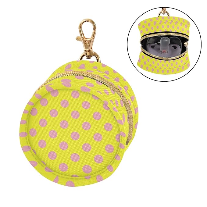 Neon Pink Yellow Polka Dot Pacifier Holder Case Newborn Pacifier Storage Pouch for Boys Girls Easy Attach to Diaper Bag Portable Baby Essentials Container