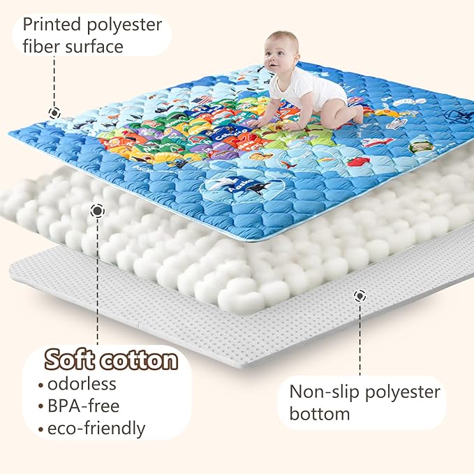 Baby Play Mats for Floor, 71?�x59??Upgraded Thickness & Larger Super Soft Playmat for Babies and Toddlers, Foldable Washable, Upgrade Anti-Slip Crawling Mat for Playpen(Map)