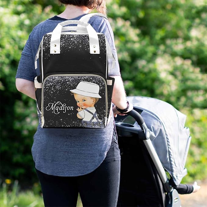 M YESCUSTOM Personalized Large Diaper Bag with Name Customized Mommy Backpack Custom Tote Bag Travel DayPack for Nappy Mommy Baby