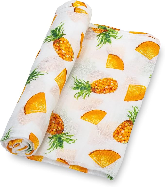LollyBanks Baby Blanket, 100% Cotton Muslin Swaddle Blankets for Boys and Girls, Large 47 x 47 Inches Baby Swaddle Blanket, Soft and Breathable Baby Receiving Blankets, Registry (Pineapple Print)