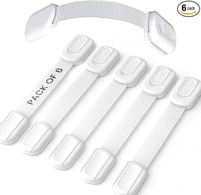 6 Pack Child Proof Cabinet Locks - No Screws & Magnets Needed - Cabinet Locks Baby Proofing with Strong 3M Adhesive Latches for Drawers, Furniture, Ovens, Toilet Seats, Trash Cans, Microwaves (White)