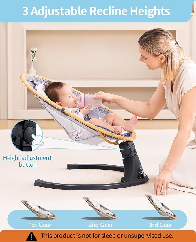 LAREX Baby Swing to Toddler Electric Infant Swing Portable for Newborn Boy Girl, 5 Sway Speeds with Remote Control, 12 Preset Melodies and Bluetooth, 0-6 Months Max 20 Lbs (Light Wood Grain)