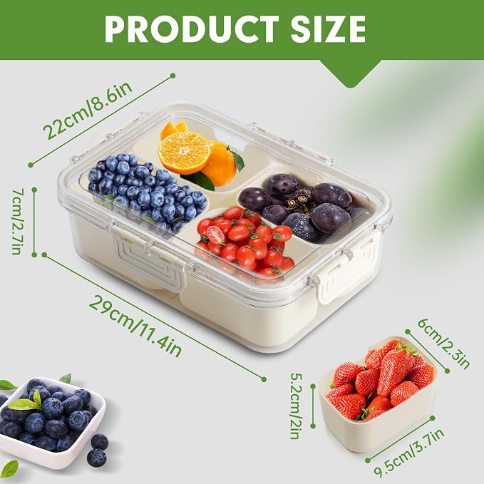 2 Pack Divided Serving Tray with Lid and Handle, Snackle Box Container mit 4 Compartments Clear Serving Platters and Trays,Snack Platters for Veggie Fruits Snacks Nuts, for Picnic Party Travel