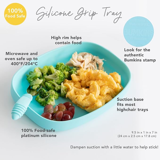 Bumkins Toddler and Baby Suction Plate, Silicone Grip Dish Large Tray for Big Kids, Fits Most Highchairs, Essential Children Feeding Supplies, Non Skid Sticky Bottom, Platinum Silicone, Marble