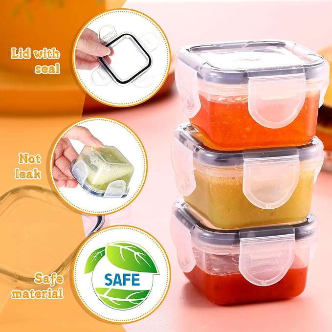 Mimorou 20 Pcs Salad Dressing Containers, 2 oz Reusable Plastic Small Condiment Containers with Lid Leakproof Food Storage for Snack and Puree, Deli, Sauce, Freezer Condiment, Dishwasher Safe(Clear)