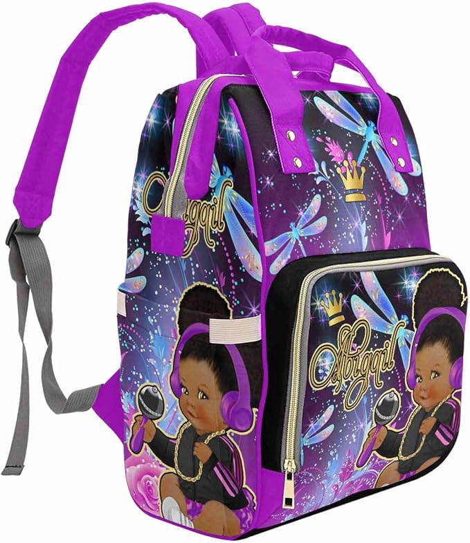 M YESCUSTOM Custom Flower Diaper Bag Backpack Personalized Tote Bag Travel DayPack for Nappy Mommy Purple