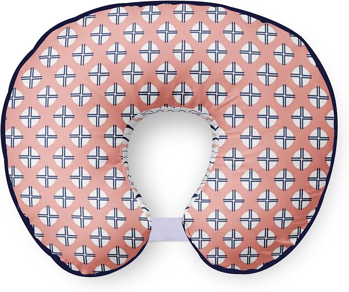 Bacati - Tribal Hugster Nursing Ultra-Soft 100% Cotton Fabric in a Fashionable Two-Sided Design, Fits All Hugster Nursing Pillows (Coral/Navy, Nursing Pillow Cover Only)