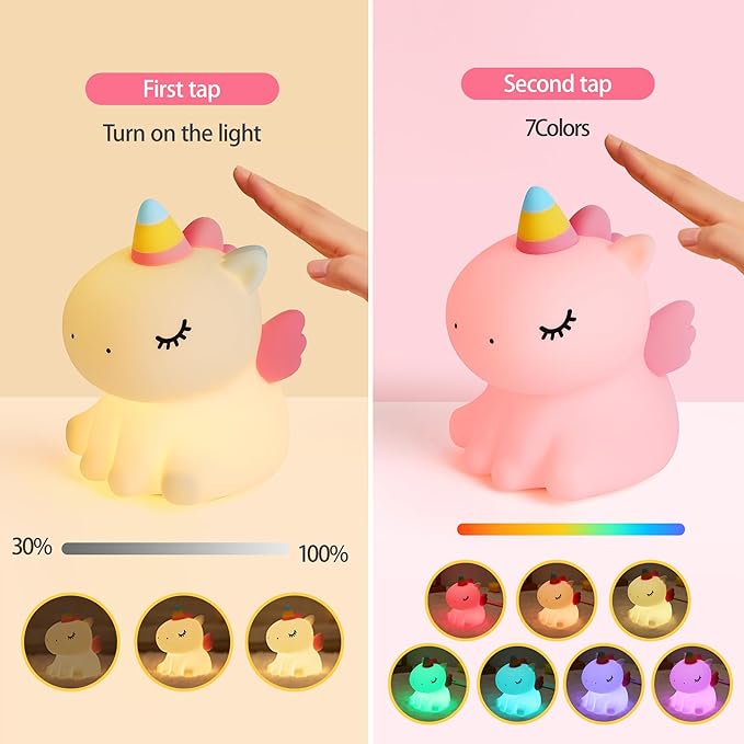 Unicorn Night Light for Kids, Silicone Baby Nursery Night Light Dimmable LED Unicorns Lamp Rechargeable Bedside Lamp Nightlight Unicorn Toys for Girls Toddler Women Gifts Bedroom Kids Room Decor