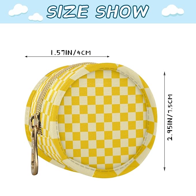 Pacifier Holder with Clip Pacifier Case for Diaper Bag Round Baby Pacifier Pouch Box Bag Portable Checkered Yellow