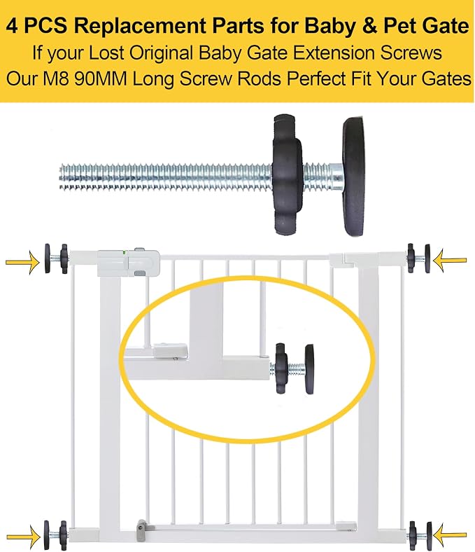 4 Pack Baby Gate Replacement Parts Threaded Spindle Rod 8MM(M8), Screw Bolts Hardware Kit for Pet & Dog Pressure Mounted Safety Door & Stair Gates (a Black)