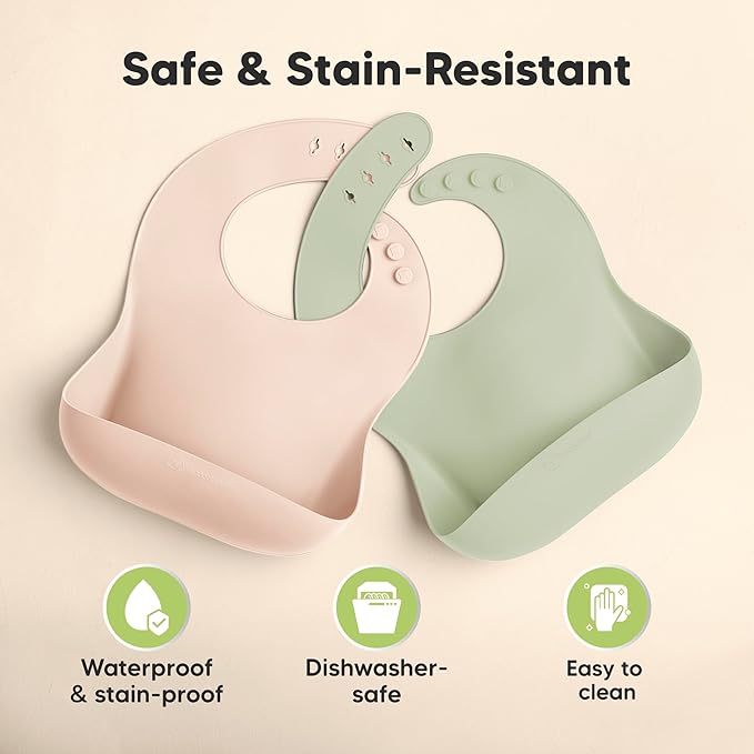 KeaBabies 2-Pack Silicone Bibs for Babies, Toddlers Girl, Boy ??Sturdy Food-Grade Baby Bibs for Eating, Large Food Catcher, Clean & Put On Easily, Waterproof Toddler Feeding Essentials (Macaron)