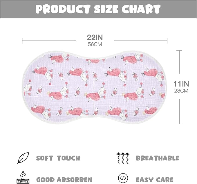 Muslin Burp Cloths for Baby Boys and Girls - 1-Pack Ultra Absorbent Cute Poodles Dog Muslin Washcloths, Newborn Towel, Milk Spit Up Rags, Burp Cloth Bib for Unisex, 22 x 11 Inch
