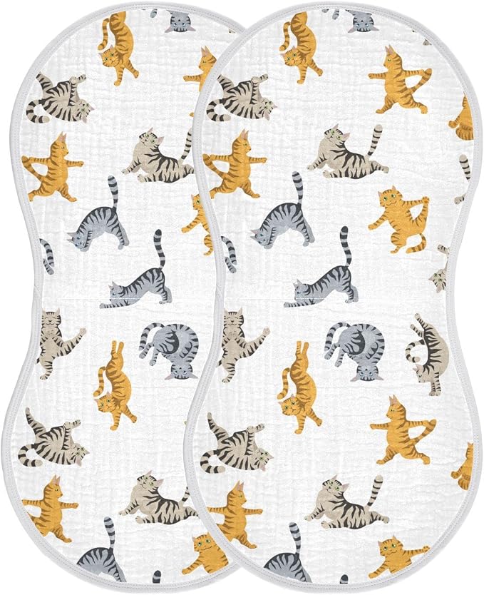 Yoga Tabby Cat Pattern Muslin Burp Cloths for Baby 2 Pack Soft 100% Cotton Baby Washcloths Bibs for Boy Girl