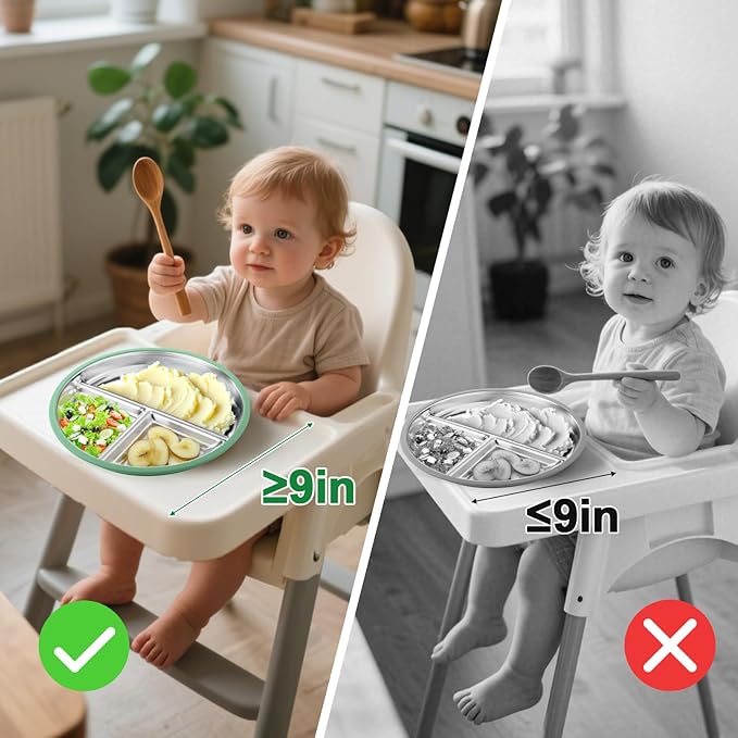 BUSOHA 3 Pack Stainless Steel Kids Plate Set - 9??Divided Toddler Baby Plates with Silicone Sleeves with Suction 2-in-1 Anti Breakage Metal Toddler Bowls Microwave Dishwasher Safe