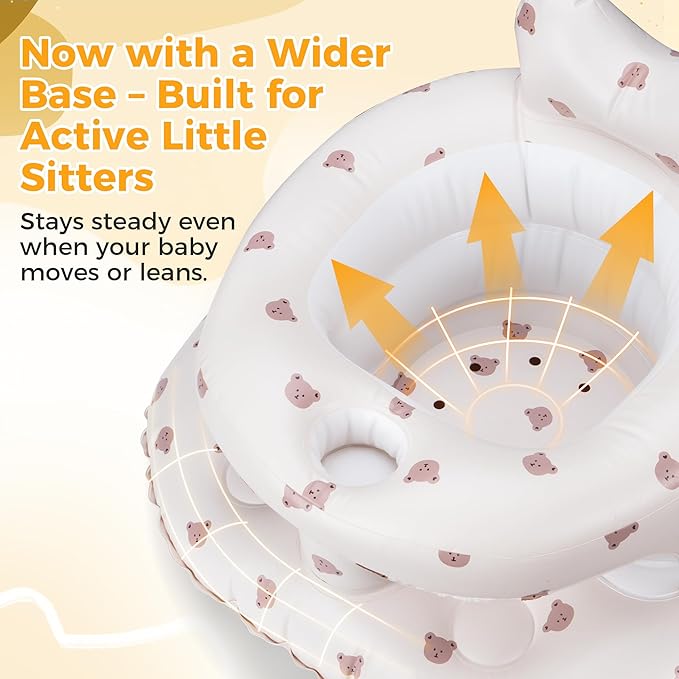 Inflatable Baby Seat for Babies 3??6 Months, Aloxina Sit Me Up Floor Chair with Built-in Air Pump, Extra-Wide Base & Anti-Tip Support, Infant Chair for Sitting & Feeding ??Bear