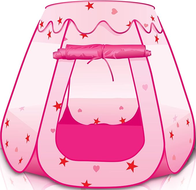 ArtCreativity Pop Up Princess Tent, Kids Playhouse Tent with a Carry Bag, Foldable Pink Princess Ball Pit for Girls 1,2 3,4 Year Old Birthday, Indoor & Outdoor Play House for Kids