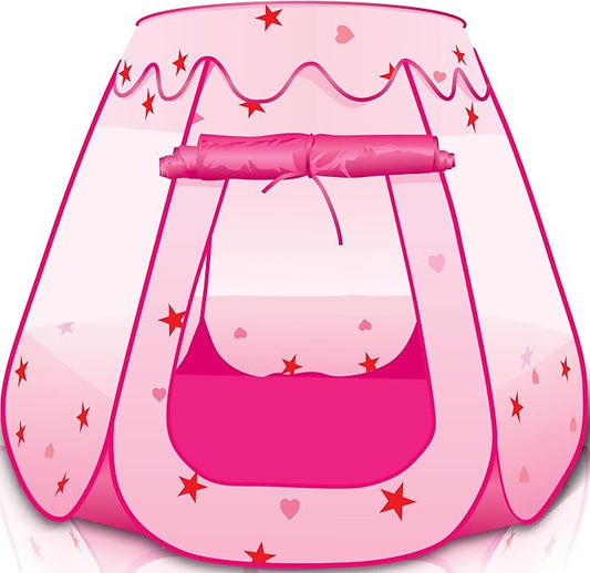 ArtCreativity Pop Up Princess Tent, Kids Playhouse Tent with a Carry Bag, Foldable Pink Princess Ball Pit for Girls 1,2 3,4 Year Old Birthday, Indoor & Outdoor Play House for Kids