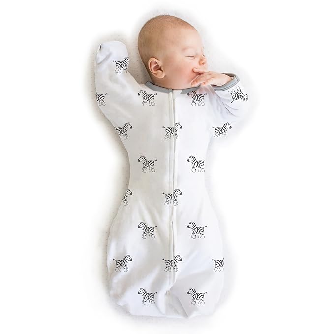 Amazing Baby Transitional Swaddle Sack, Arms Up Half-Length Sleeves & Mitten Cuffs, Swaddle for Newborn Transition to Baby Sleep Sack Wearable Blanket, Large, 6-9 Month, 21-24 lb, Little Zebra