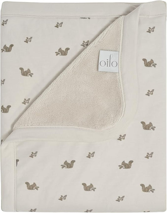 Oilo Squirrel Baby Blanket, Squirrel Animal Baby Blanket with Ultra, Soft Plush Backing & Organic Cotton Jersey Print, Double, Layered 30x40 Blanket for Newborns & Toddlers