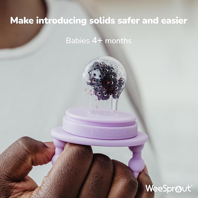 WeeSprout Baby Food Feeder Set - 2 Silicone Feeders & Reusable Freezer Tray with Lid - BPA-Free Fresh Fruit & Veggie Pacifier for Babies & Toddlers - Double as Teething Toys - Dishwasher Safe