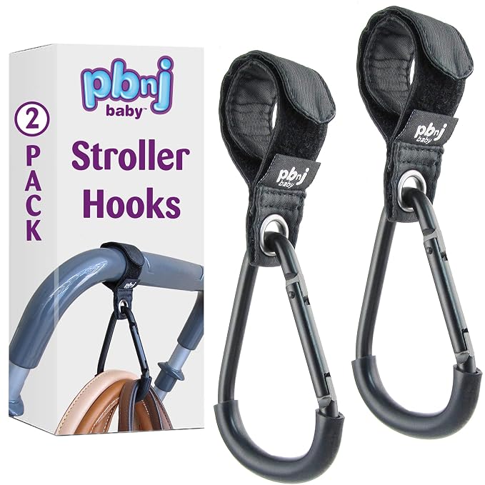 Stroller Hooks for Hanging Diaper Bags - Mommy Stroller Clip and Stroller Accessories Organizer Hook - Large Carabiner Clips for Mom Purse Shopping Grocery Bag and Accessory - (2 Pack) (Clips)