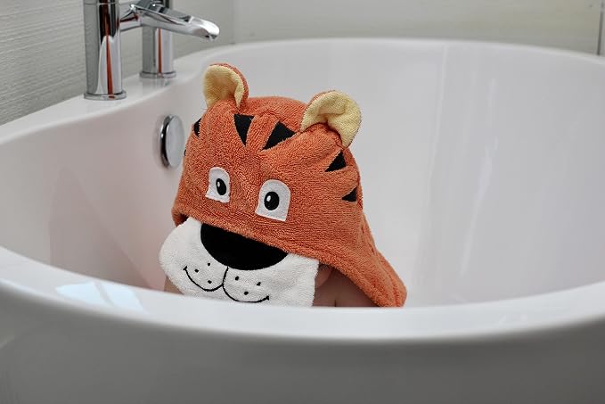 Hooded Baby Towel for Kids 2-8 | Large 100% Cotton Baby Towel for Girls or Boys in Orange | Unisex Cute Tiger Bath Towels for Babies and Toddlers