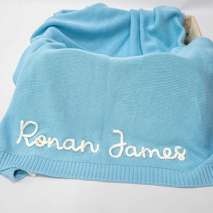 Luxury Personalized Name Baby Blanket, Hand-Embroidered Name Baby Blanket, Soft Breathable Cotton Knit Kids Blankets, Newborn Kid Gift, New Mom Gifts, Newborn Kids Girl & Boy Gift 6