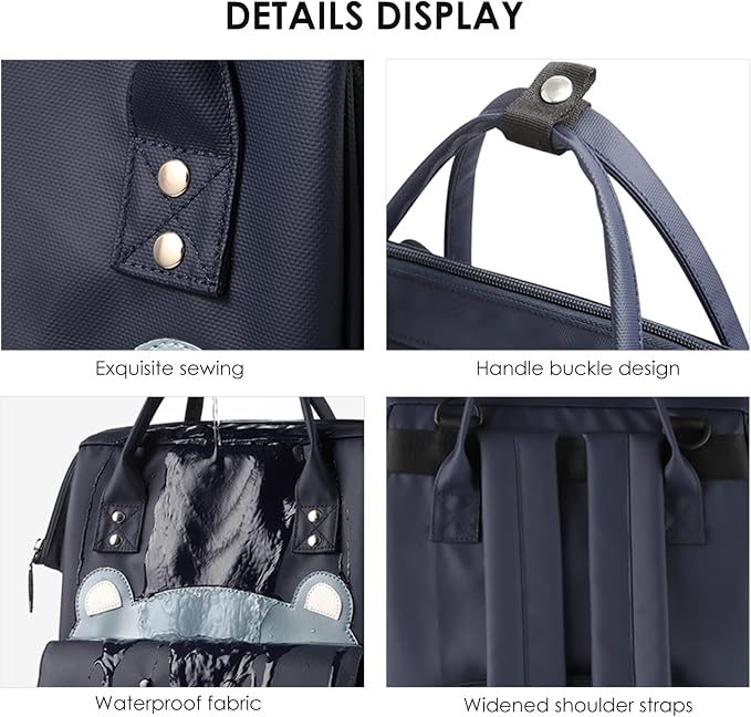 SONARIN Stylish Large Capacity Diaper Bag Backpack,Travel Nappy Changing Bag Mommy Bag with Changing Mat & Stroller Straps(Dark Blue)