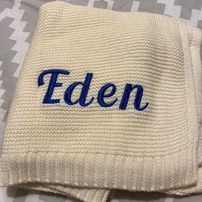 Manta de bebé bordada con nombre, Manta de Punto de algodón Suave y transpirable, Regalo personalizado para recién nacido (Green)