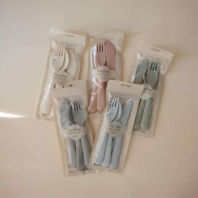 mushie Dinnerware Cutlery Set of 3 For Kids | Made in Denmark (Blush)