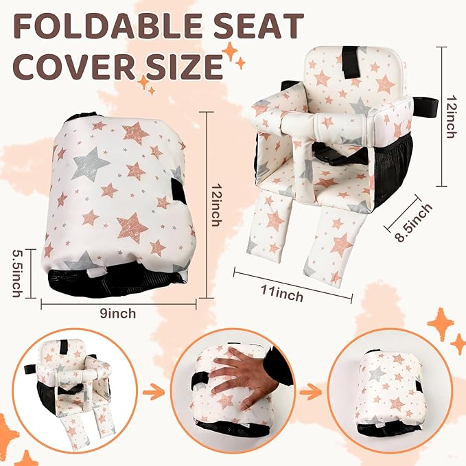 Portable Baby Shopping Cart Seat, High Chair Cover for Outdoor, One-Hand Installation Cart Seat Cover, Comfortable and Supportive Foam-Padded, Grocery Cart Baby Seat ??Stars