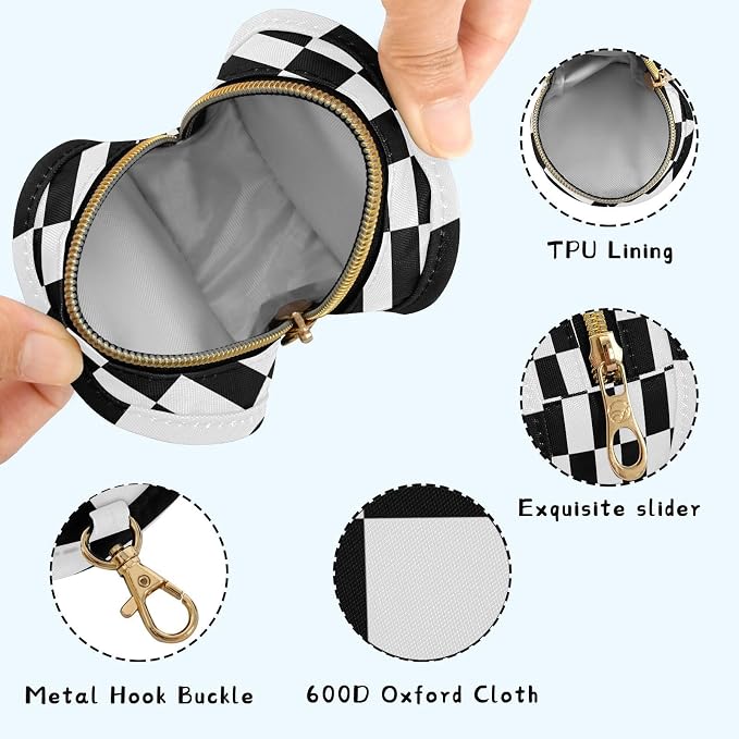 Pacifier Holder with Clip Pacifier Case for Diaper Bag Round Baby Pacifier Pouch Box Bag Portable Checkered Black and White