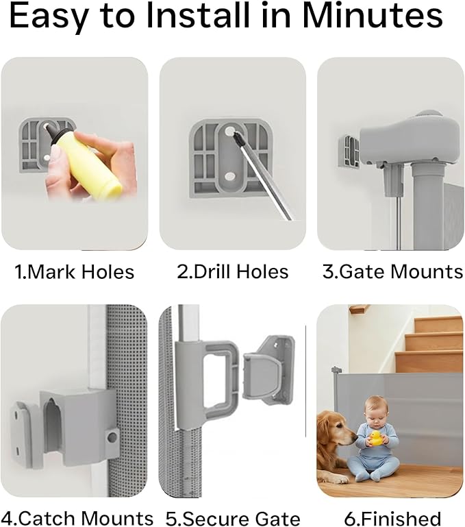 200 Inch Extra Wide Retractable Baby Gate,Mesh Baby Gate or Mesh Dog Gate,34" Tall,Child Safety Gate for Doorways, Stairs, Hallways, Indoor or Outdoor (Gray, 200''Wide 41''Tall)